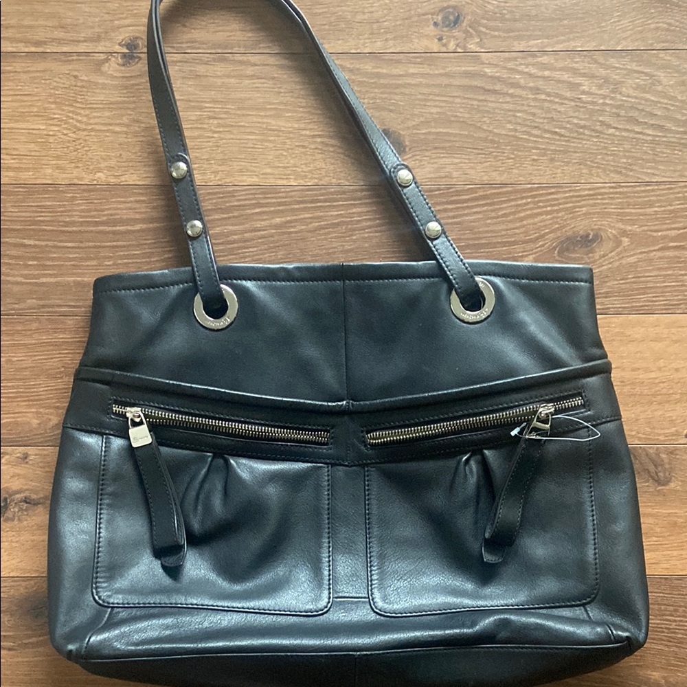 B. Makowsky Black Leather Tote Bag